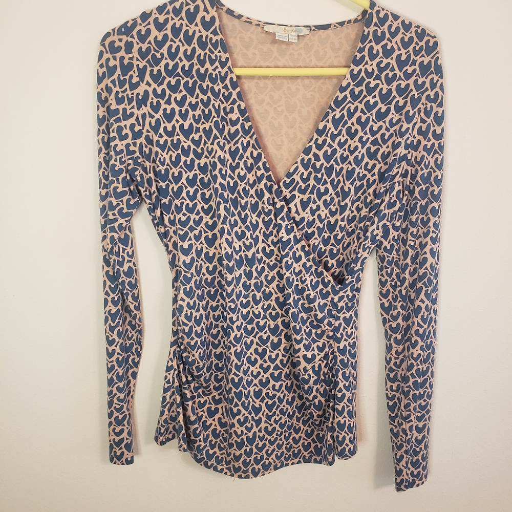 Boden long sleeve side fitted top blue and tan size 8